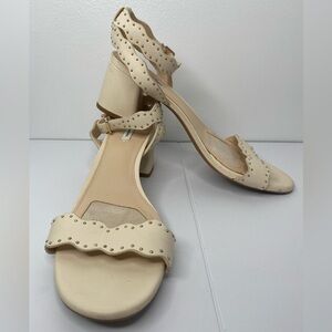 ALEX MARIE Gold Studded Cream Block 2” Heel Sandals